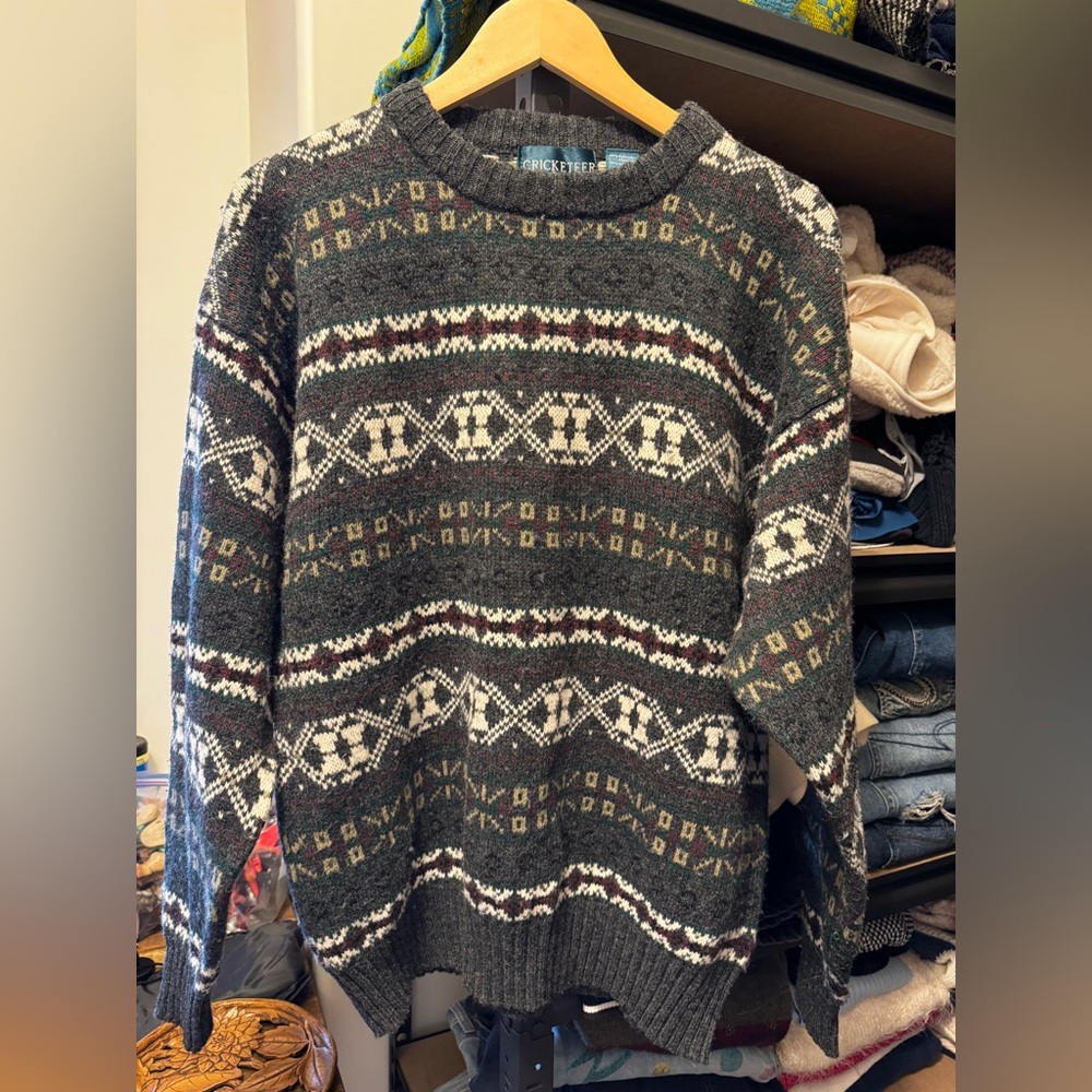 Cricketeer Gray Patterned Wool Sweater | Size M | VGUC